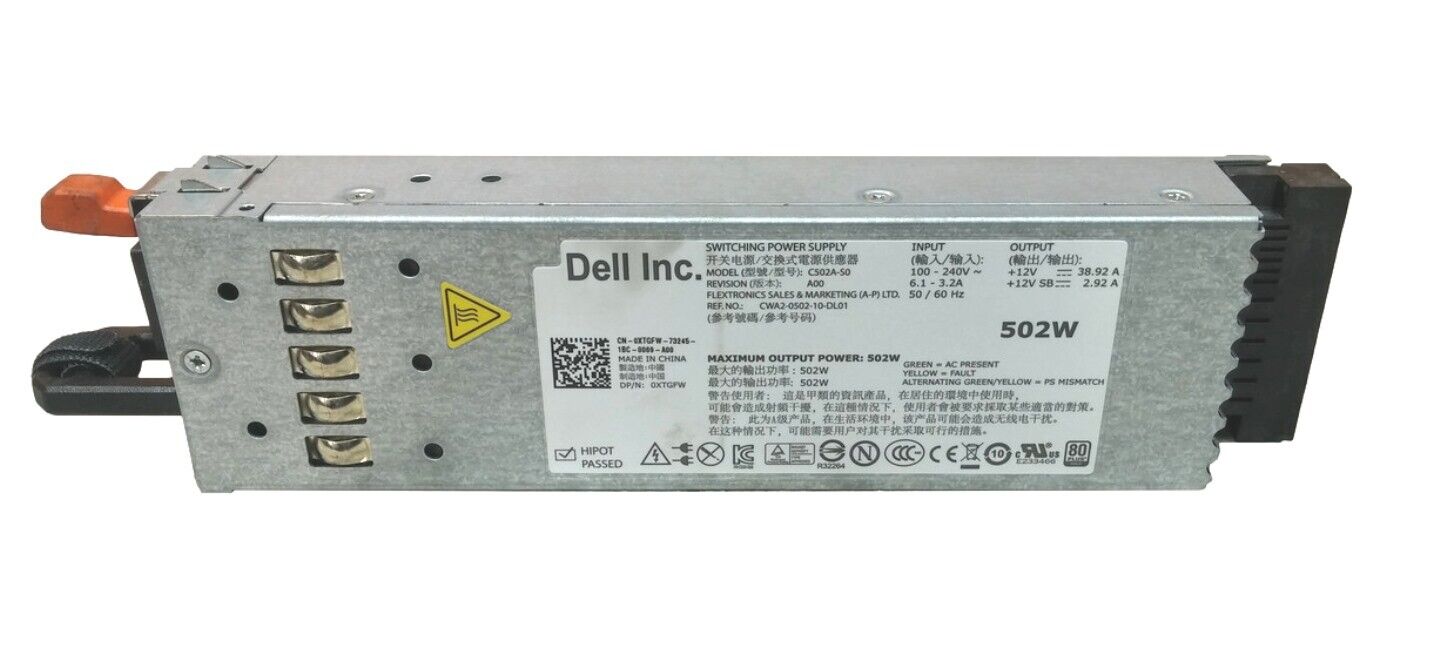 XTGFW 0XTGFW CN-0XTGFW 502W for Dell Poweredge R610 Power Supply C502A-S0